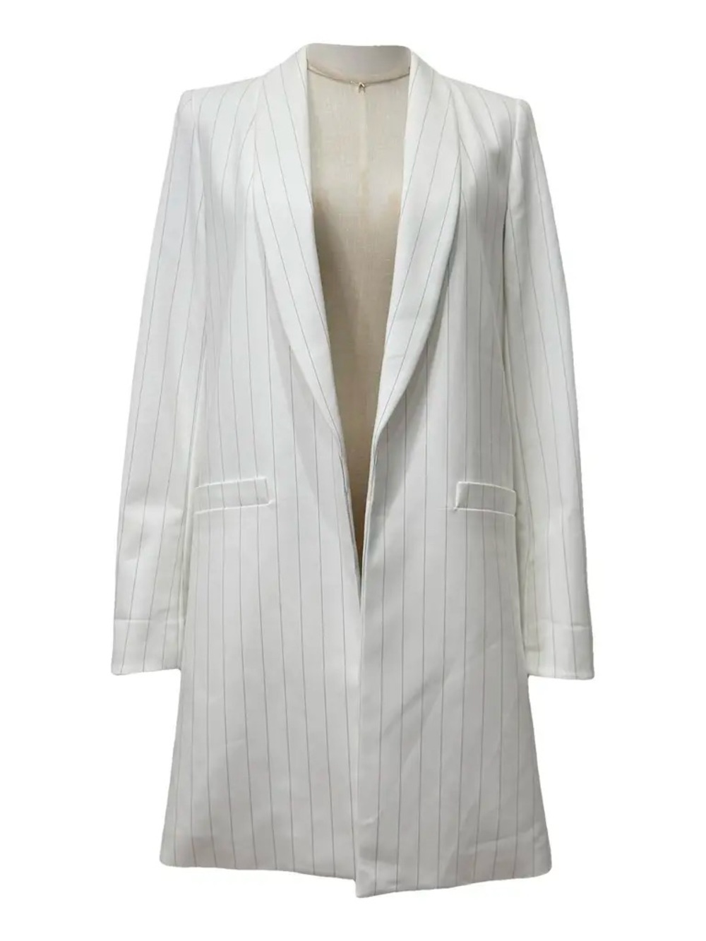 Alice & Olivia Kylie Shawl Collar Pinstripe Blazer XS White City Chic Work - Picture 3 of 14
